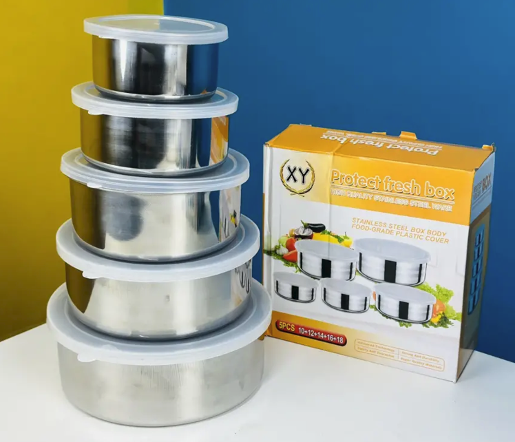 Stainless Steel Food Container Storage Box With Cover 5 In 1 Set