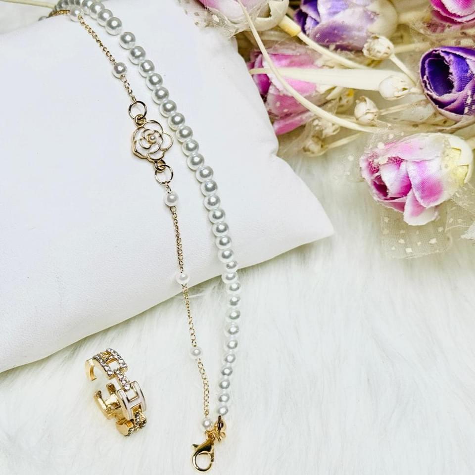 Pearl Bracelet and Ring Combo set